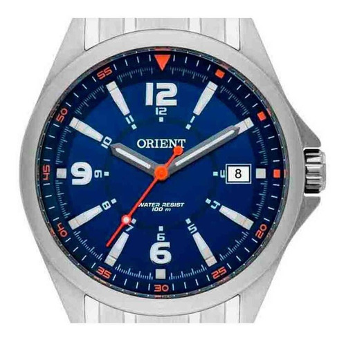 Relógio Orient Masculino Prata Fundo Azul  Mbss1270 P2sx
