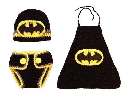 Conjunto Disfraz De Batman Tejido A Crochet Para Bebé