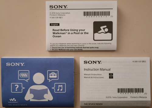 Mp3 Sony Sumergible Nw-ws413 Solo Manual Instrucciones (Usado)
