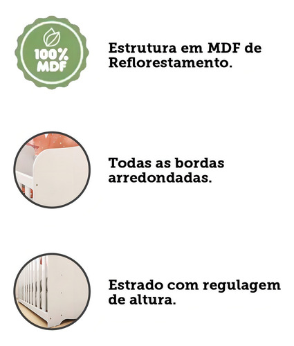 Berço Americano 100% Mdf Uli Simples Branco Brilho