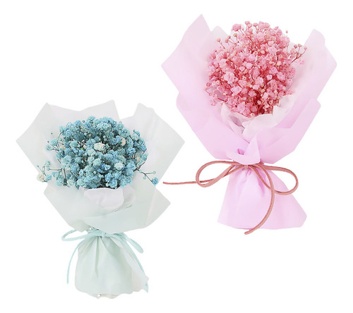 . Buquê De Flores Secas De Gipsófila Decorativa Rosa E Azul
