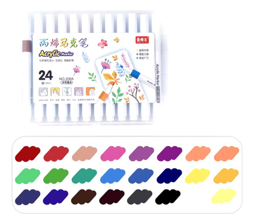 Set 24 Marcadores Acrilicos Plumones Punta Pincel Dibujo