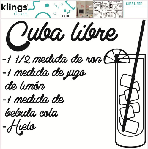 Vinilos Decorativos Recetas Tragos Mojito Cuba Libre 30cm