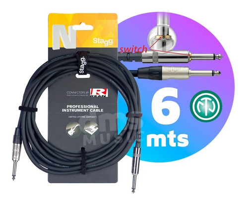 Cable Audio Guitarra Bajo Switch By Neutrik Stagg Pro 6 Mts