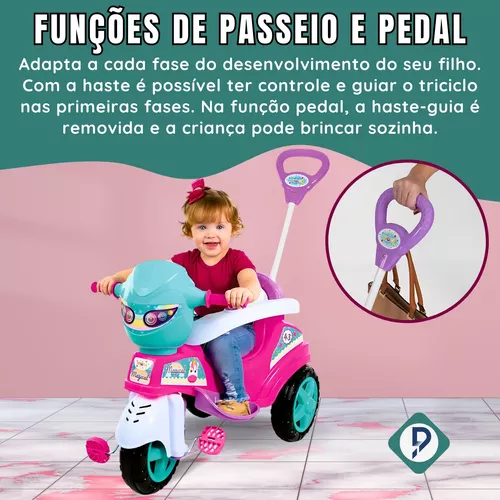 Triciclo Infantil Com Empurrador Motoca Passeio Bebê Rosa