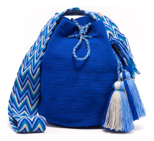 Mochila Wayuu Unicolor Azul Rey - Grande