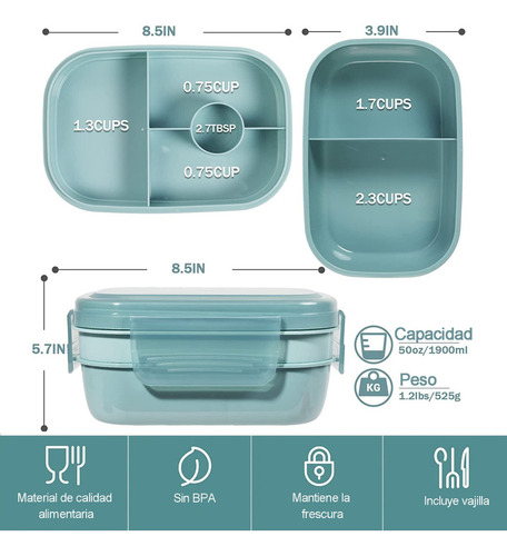 Box Lunch 3 Niveles Topper 1900ml Fiambrera Con Cubiertos