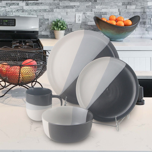 Vajilla De 16 Pzas Cerámica Moderna 4 Personas Chefmaker Color Tricolor Zakia