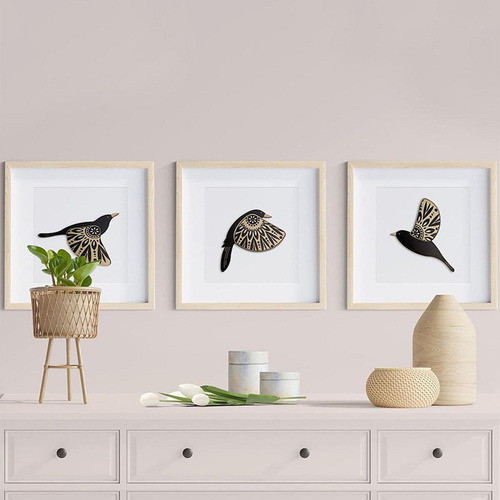 2 X 3 Piezas De Pájaros De Madera Decorativos Para Pared,