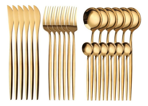 24pcs Conjunto De Talheres De Aço Luxo Inoxidável Preto-ouro