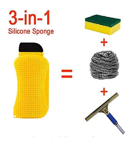 Imagen 3 de 6 de Esponja Lavatrastes Silicon 3 En 1 Multiusos 2 Esponjas