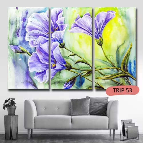 Cuadros Tripticos Flores 60x90 Canvas Tela Premium Hd