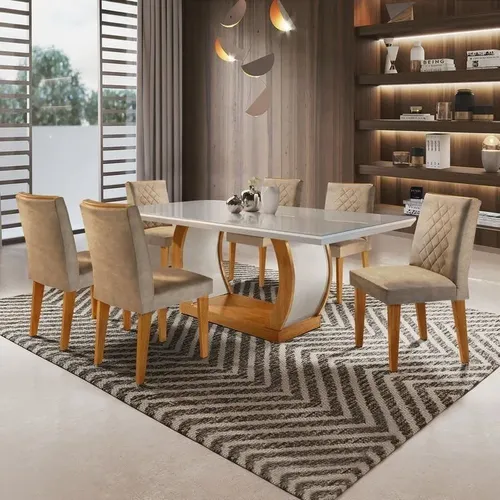 Conjunto  Sala De Jantar Mesa Tampo De Vidro 6 Cadeiras Animalle Chocolate Off White/imbuia/off White