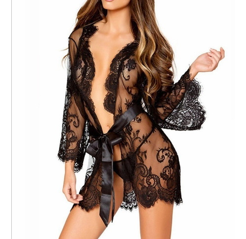 Imagen 9 de 10 de Babydoll Encaje Lencería Bata Sexy Incluye Tanga Talla Grand