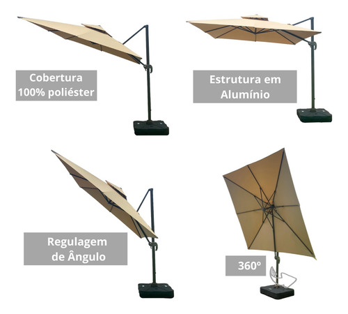 Ombrelone Guarda Sol Roma Premium Reforçado 3 Metros C/ Base