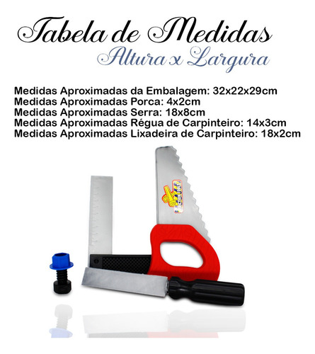 Imagem 3 de 7 de Kit De Ferramenta Infantil Lixadeira Carpinteiro Serra Porca