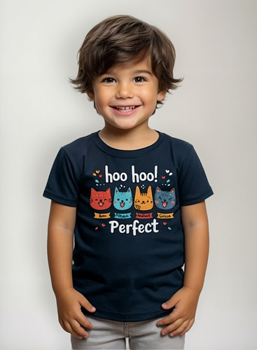 Polera Unisex Infantil Gatos Hohoho Navidad Algodon Estampad