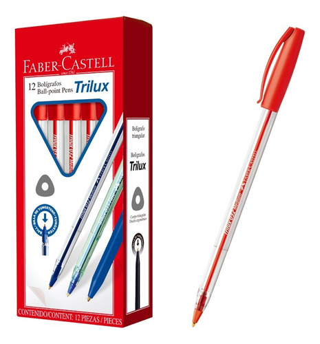 12 Bolígrafos Trilux - Lapiceras - Faber Castell Color de la tinta Rojo Color del exterior Transparente