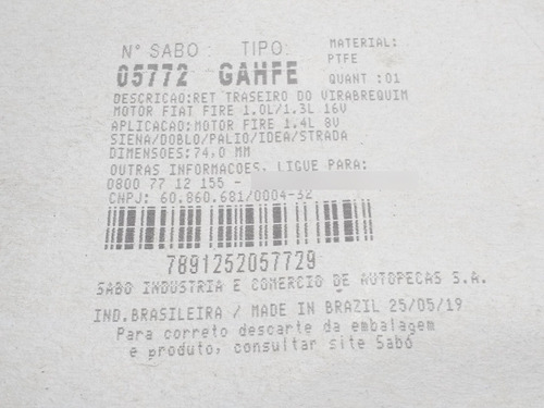 Retén Bancada Fiat Palio Weekend Fire 1.4 8v Original Sabo