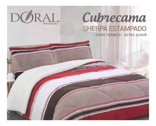 Cubrecama 1.5 Plazas Sherpa Chiporro Gris Rojo Doral