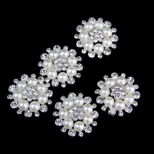 5pcs Cristal Flor De Perla De Imitación Botón Decoración