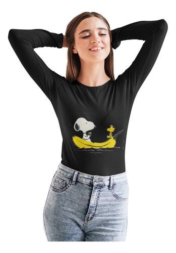 Polera Larga Snoopy Charlie Brown Banana Estampada Algodon