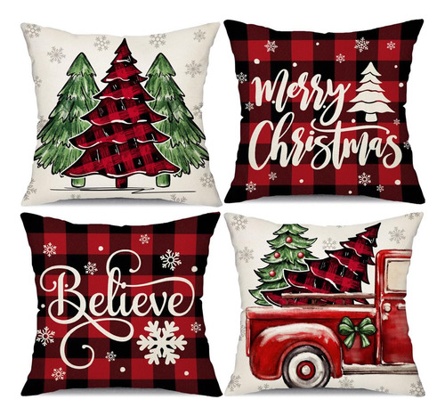 Dfxsz Juego De 4 Fundas De Almohada De Navidad De 18 X 18 P.