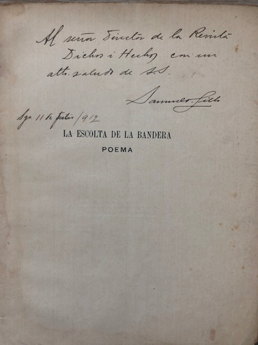 Samuel Lillo Escolta La Bandera Poema Dedicado Firmado 1912