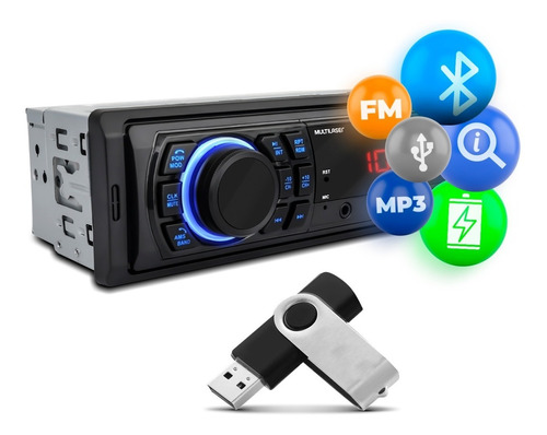Imagem 1 de 5 de Radio Mp3 Player Usb Multilaser Bluetooth Aparelho Som Carro