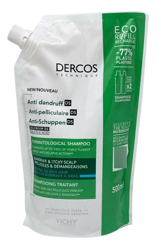 Refill Shampoo Anticaspa Cabello Graso Vichy Dercos 500ml