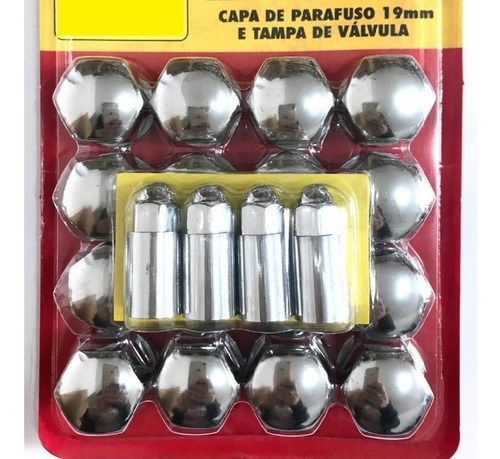 Kit Capa Parafuso Roda Cromado Universal 19mm Jogo 16 Peças 