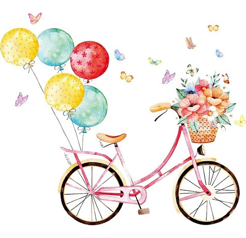 Vinilo Decor Sticker Art Pared - Globos Bicicleta Flores