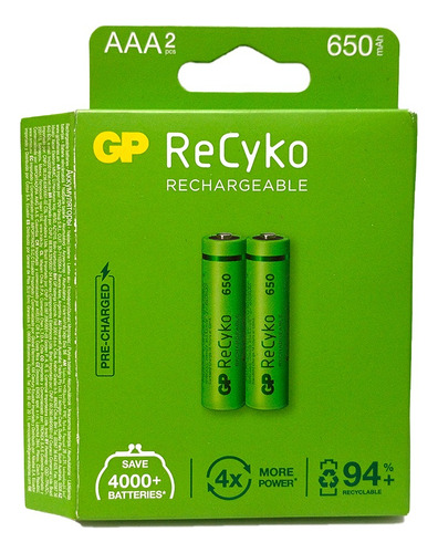 Batería Pilas Gp Aaa Recargable Recyko 650 Mah 