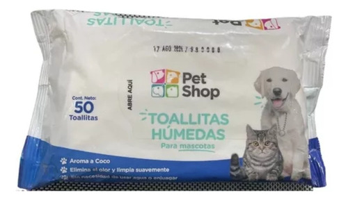 50 Pañitos Humedos Mascota Aloe  Pet Shop 