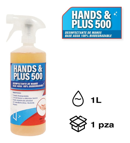 Imagen 2 de 4 de Hands & Plus 500 - Desinfectante Cuaternario De Manos 1l