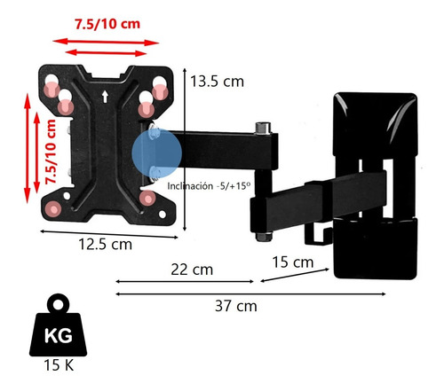 Imagen 3 de 9 de Soporte Base Pared Móvil Monitor Pc Tv 13 14 17 19 21 24 27