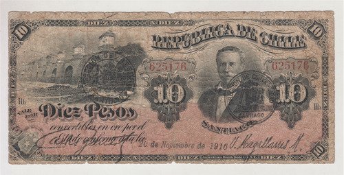 Billete Chile 10 Pesos 20 Noviembre 1916 República Chile