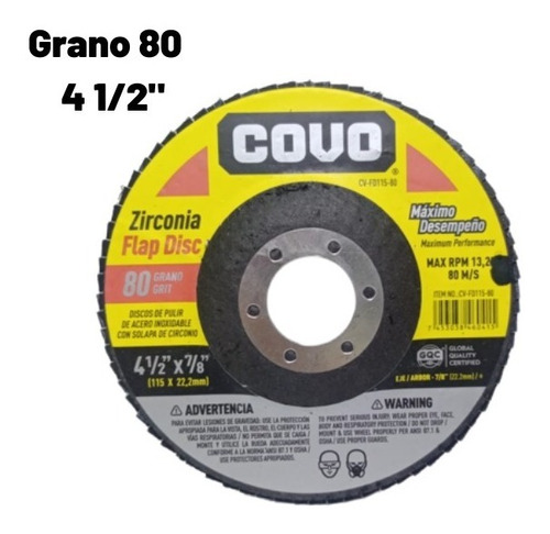 Disco Flap 4 1/2 Grano 80 Y 60  De Zirconio Covo