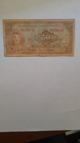 Billete De Colombia 50 Pesos Oro Año De 1967. 