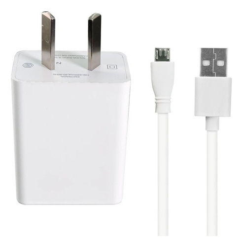 Cargador Cabezal 2 Puertos Usb 5.1a + Cable V8 / Micro Usb Blanco