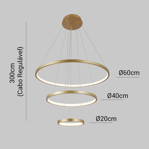 C Luminaria De Led Moderna 3 Arcos Dourado Moderno Para
