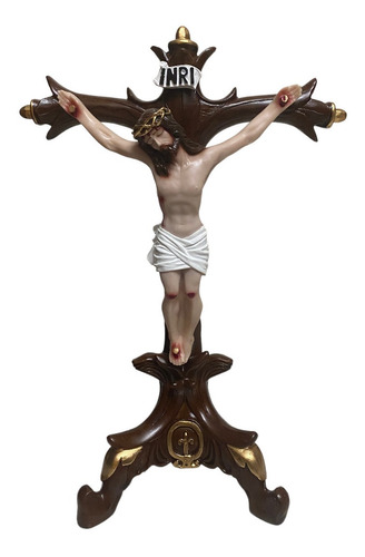 Cristo Crucifijo De Resina Artesanal 40 Cm Con Tripie