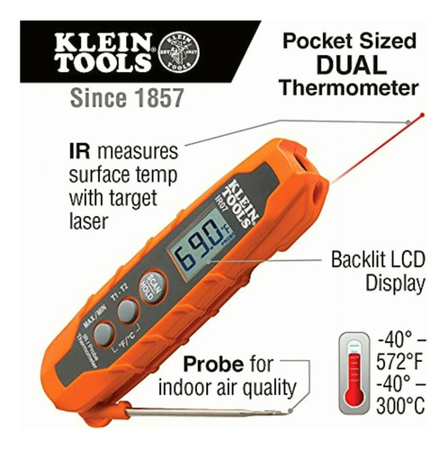 Klein Tools Ir07 Termómetro Digital Lcd Con Doble