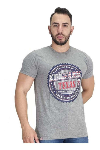 Camiseta King Farm Masculina Cinza Estampada