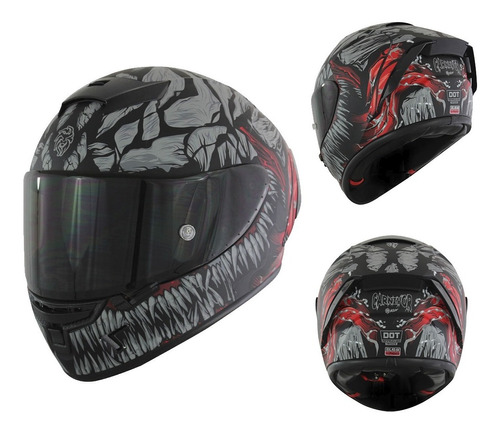 Casco Cerrado Para Moto Kov Aircuit Carnivor Negro Gris