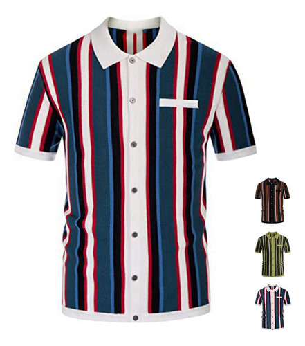 Camisa De Polo Con Solapa A Rayas Retro Para Hombres