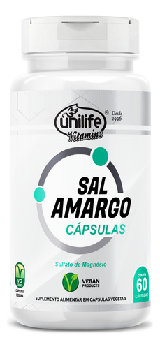 Magnésio 350mg Sal Amargo Unilife Sulfato Mag 60 Cápsulas