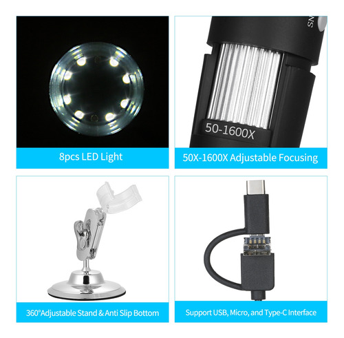 Lupa De Microscopio Con Zoom Digital Usb Con Función Otg