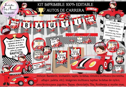 Kit Imprimible Candy Bar Autos De Carrera 100% Editable