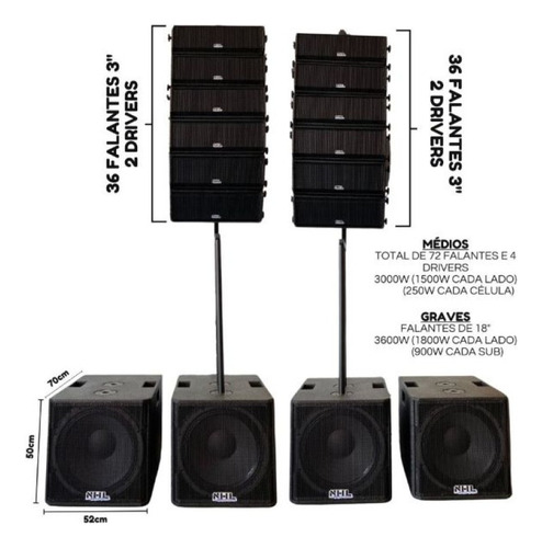 Line Array Gla7000 Sub 18 + 12 Celulas Line Ativo Processado